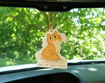 Pet Car Air Freshener with Pets - Ripe Mango Scent - You're Purr-fect Cat Design