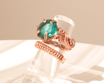 Turquoise crystal stone ring, copper wire woven ring, adjustable copper ring, free-size woven ring, index finger ring