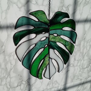 Multicolored Monstera Leaf Stained Glass Suncatcher image 2