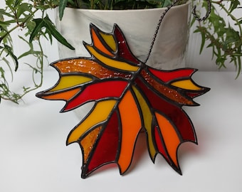 Autumn Maple Leaf Stained Glass Suncatcher