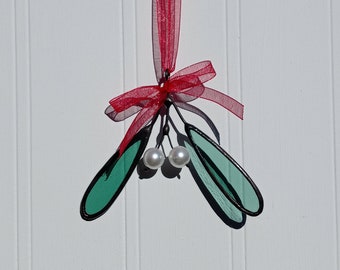 Small Mistletoe Stained Glass Suncatcher Ornament