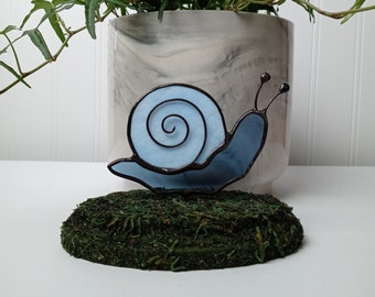 Tabletop Snail Stained Glass Suncatcher On Mossy Base