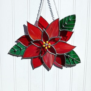 Poinsettia Stained Glass Christmas Suncatcher