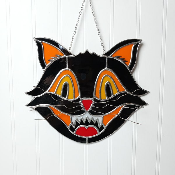 Vintage Inspired Halloween Cat Stained Glass Suncatcher