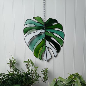 Multicolored Monstera Leaf Stained Glass Suncatcher image 1