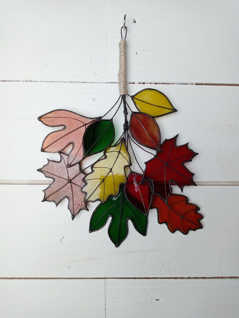 Autumn Leaves Stained Glass Wreath Suncatcher Etsy
