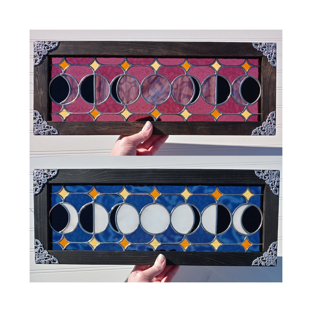 Moon Phases Framed Stained Glass Suncatcher Panel - Etsy