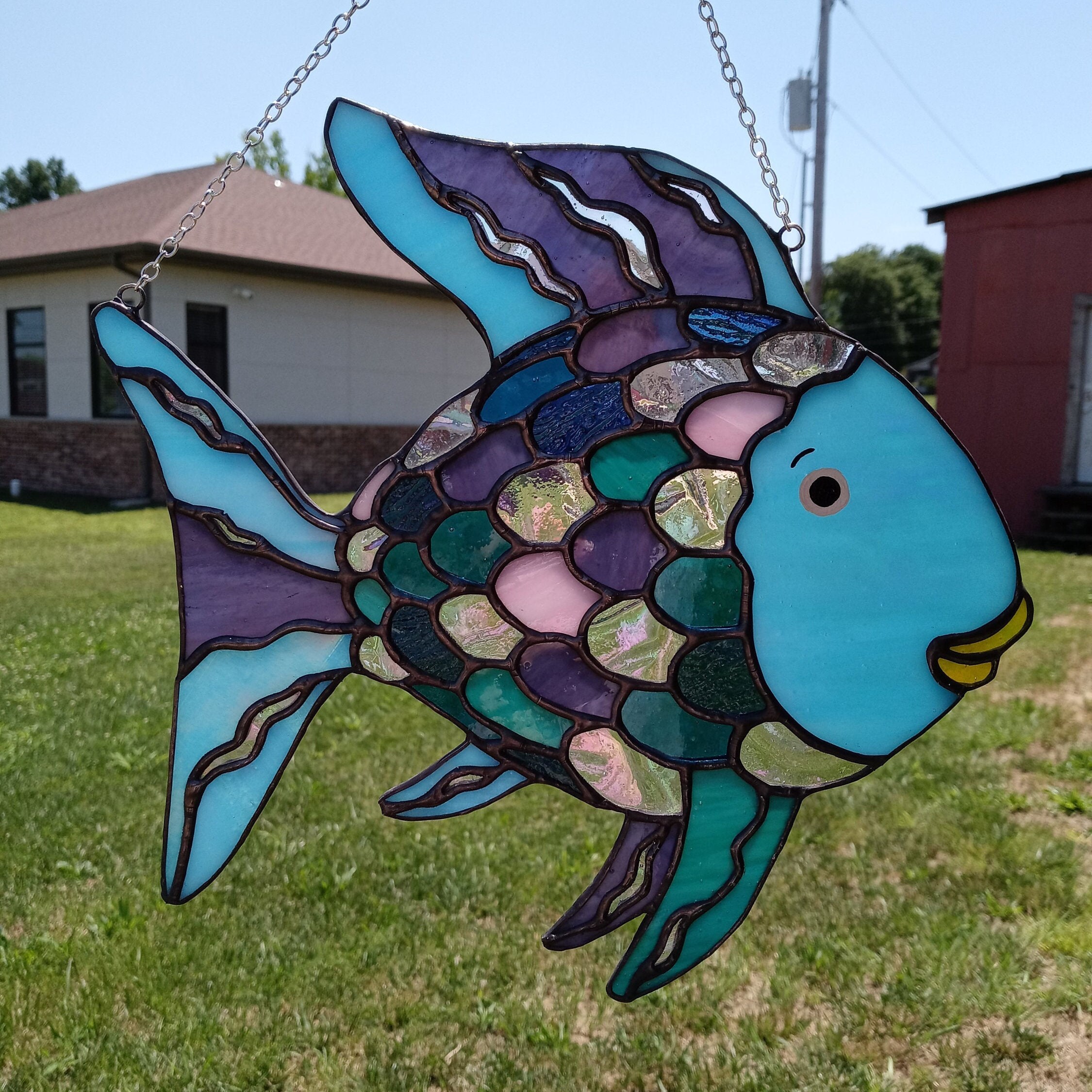 Rainbow Fish Stained Glass Suncatcher Etsy