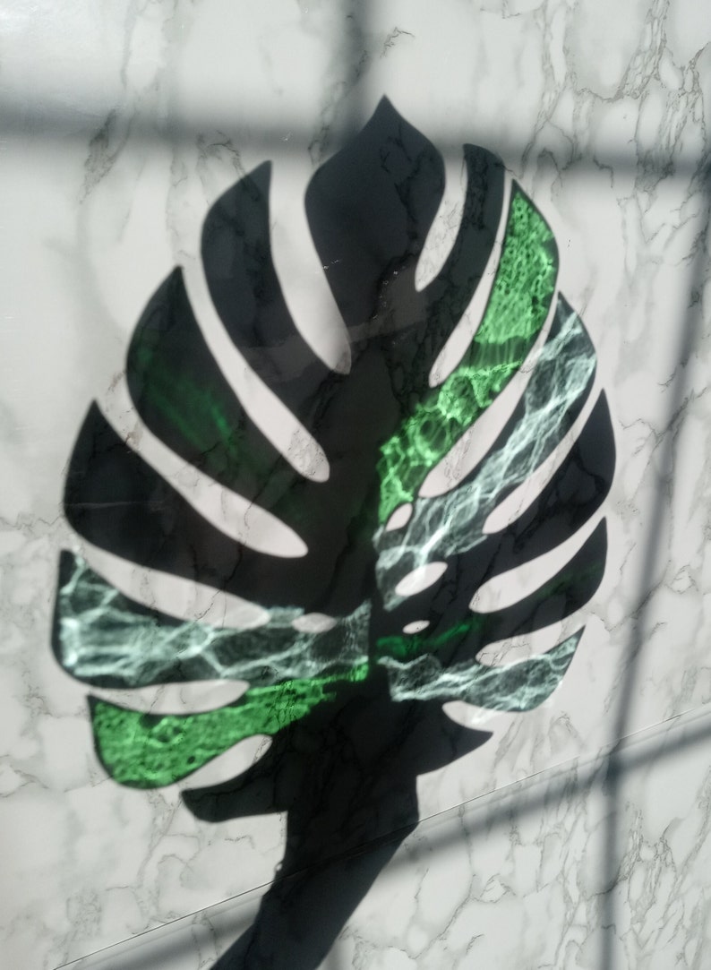 Multicolored Monstera Leaf Stained Glass Suncatcher image 8