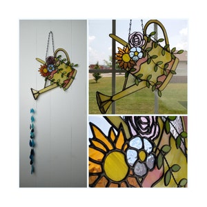 Stained Glass Watering Can Suncatcher Wind Chimes