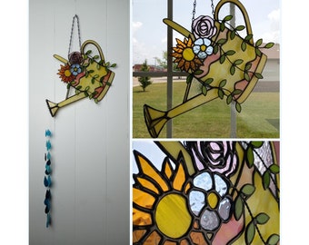 Stained Glass Watering Can Suncatcher Wind Chimes