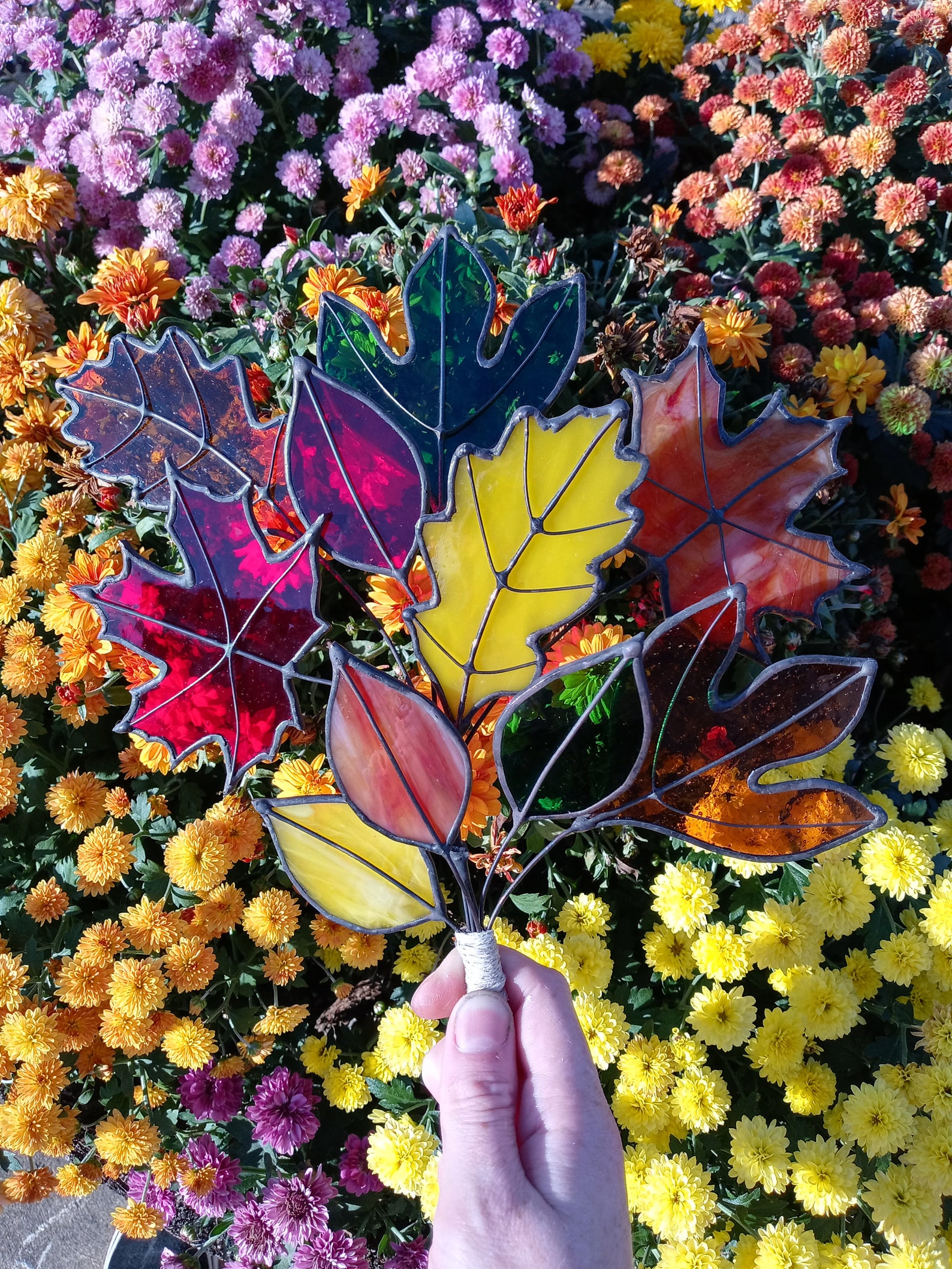 Autumn Leaves Stained Glass Wreath Suncatcher Etsy