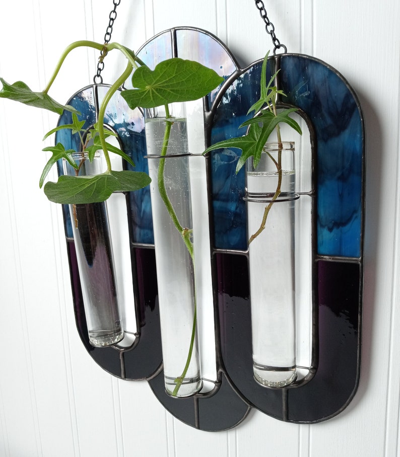 Triple Propagation Station Stained Glass Suncatcher Bud Vase image 4