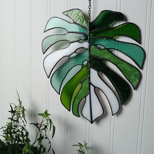 Multicolored Monstera Leaf Stained Glass Suncatcher image 6