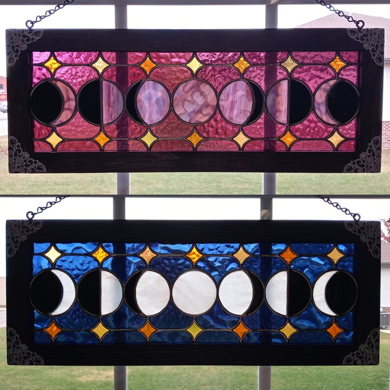 Moon Phases Framed Stained Glass Suncatcher Panel - Etsy