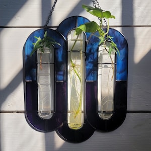 Triple Propagation Station Stained Glass Suncatcher Bud Vase