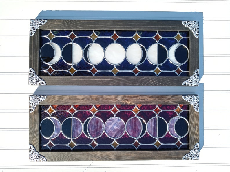 Moon Phases Framed Stained Glass Suncatcher Panel - Etsy