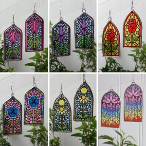 Colorful Stained Glass Window Statement Earrings