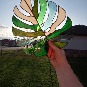Multicolored Monstera Leaf Stained Glass Suncatcher image 9