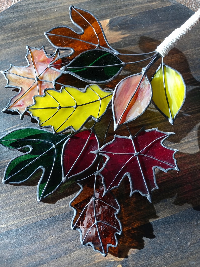 Autumn Leaves Stained Glass Wreath Suncatcher Etsy