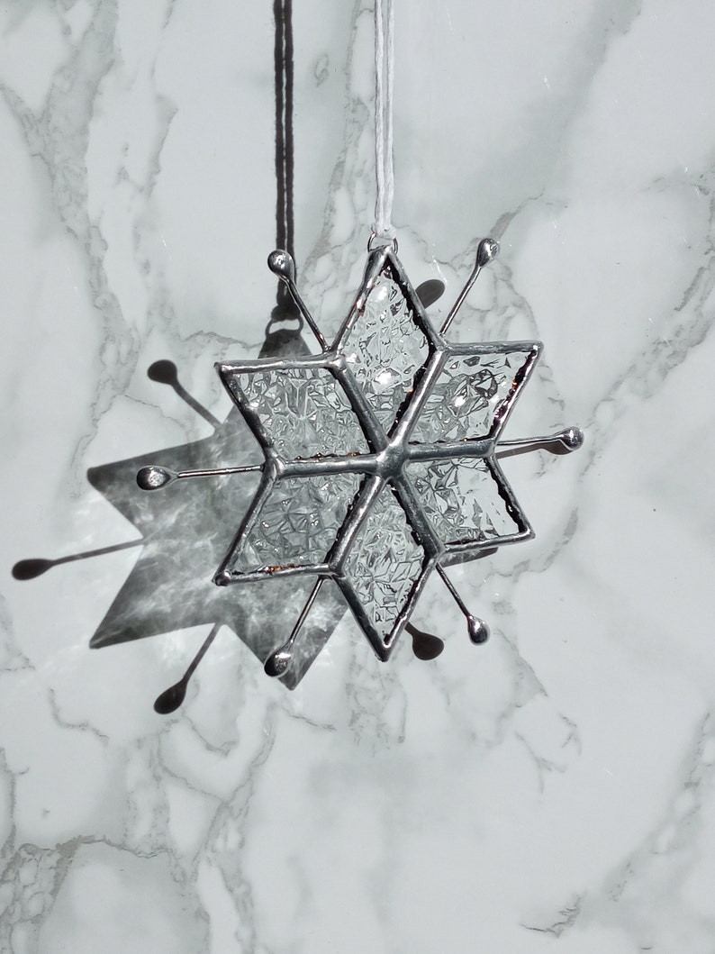 Small Snowflake Stained Glass Suncatcher Ornament Clear