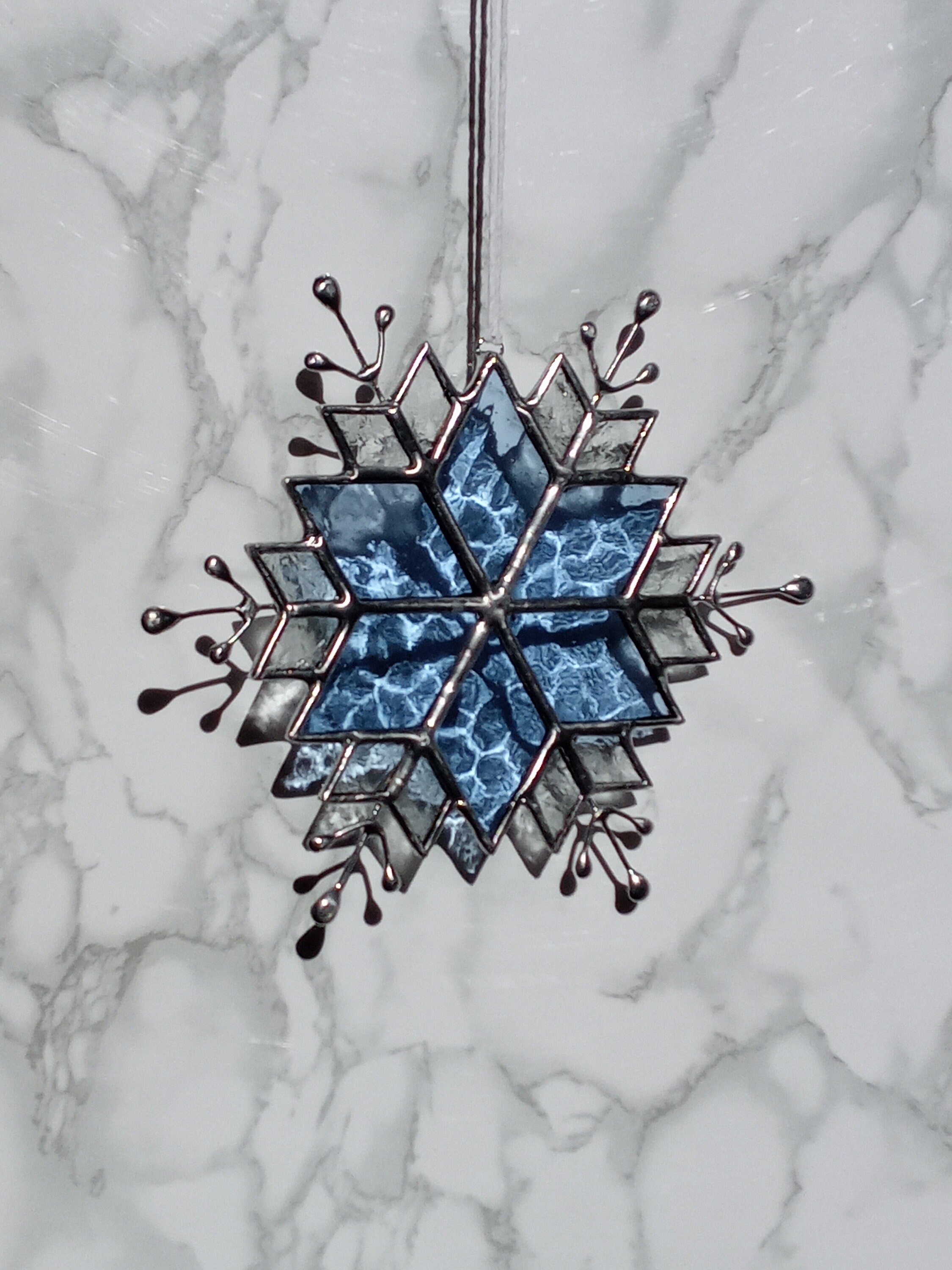 Large Snowflake Stained Glass Suncatcher Ornament Etsy