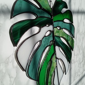 Multicolored Monstera Leaf Stained Glass Suncatcher image 7