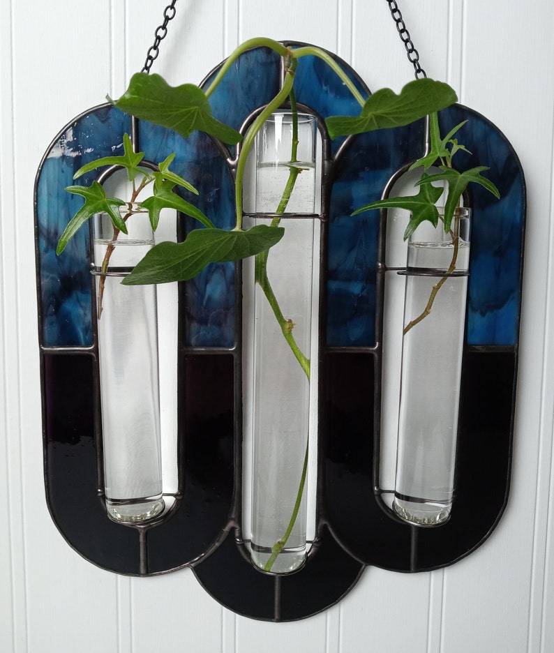 Triple Propagation Station Stained Glass Suncatcher Bud Vase image 3