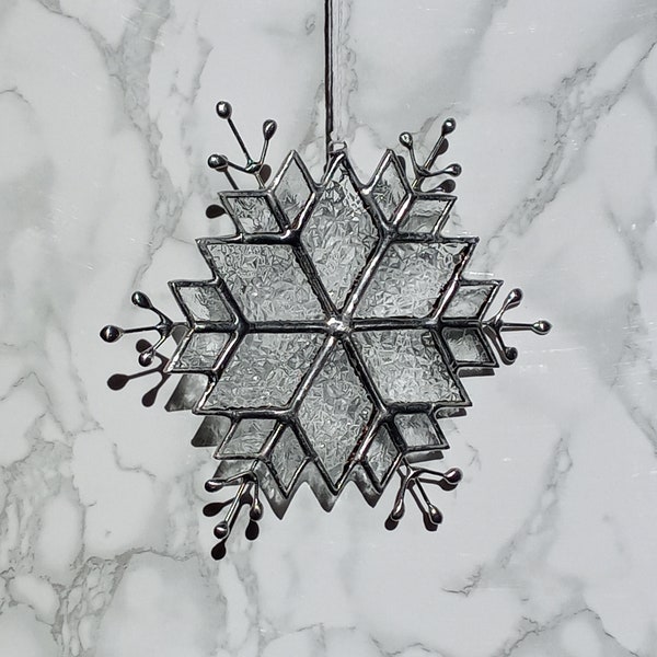 Large Snowflake Stained Glass Suncatcher Ornament