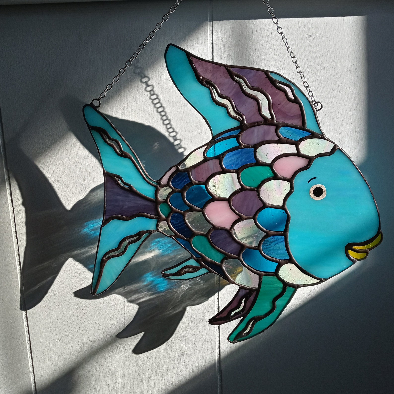 Rainbow Fish Stained Glass Suncatcher Etsy