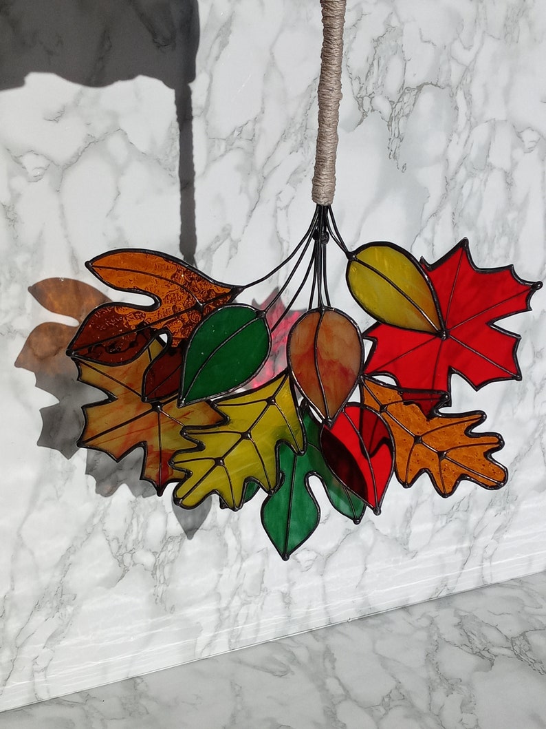 Autumn Leaves Stained Glass Wreath Suncatcher Etsy