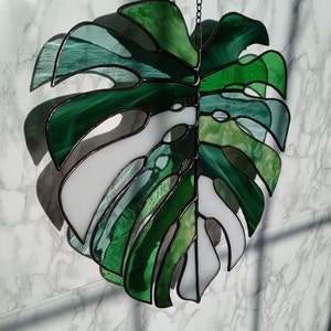 Multicolored Monstera Leaf Stained Glass Suncatcher image 5