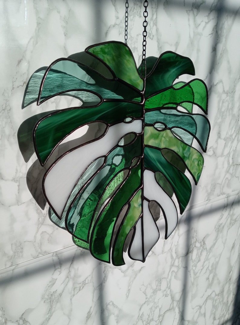 Multicolored Monstera Leaf Stained Glass Suncatcher image 5