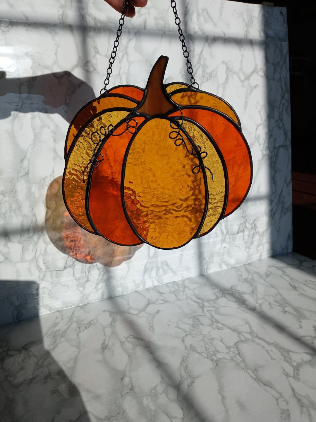 Stained Glass Pumpkin Suncatcher Etsy