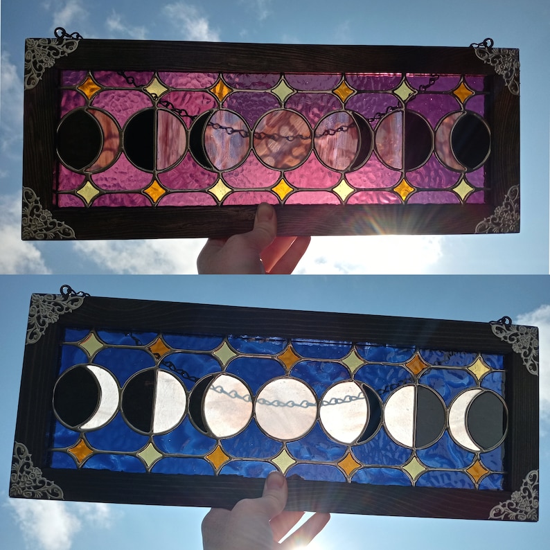 Moon Phases Framed Stained Glass Suncatcher Panel - Etsy