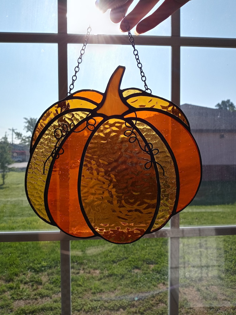Stained Glass Pumpkin Suncatcher Etsy