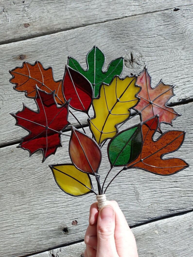 Autumn Leaves Stained Glass Wreath Suncatcher Etsy