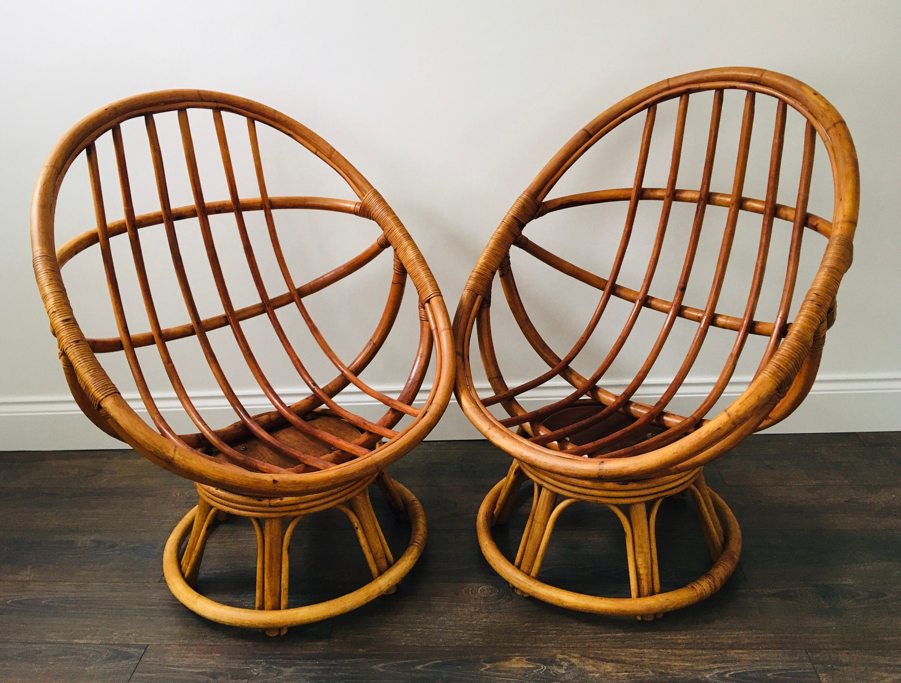 Vintage Egg Bamboo Chairs. Rattan Chairs. Cane Swivel Chairs. Etsy UK