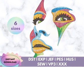 Colorful woman face embroidery Face Machine Embroidery Design afro woman embroidery