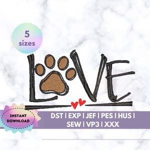 Love with pawprint machine embroidery design Dog Lover Heart Paw Pes Files