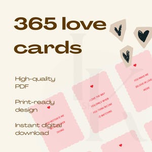365 Love Cards for Your Partner | Romantic Daily Notes | Printable Couple Gift | Valentine & Anniversary Idea