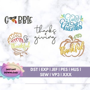 Thanksgiving Embroidery Bundle, Thanksgiving Saying Machine Embroidery 13 sizes Instant Download