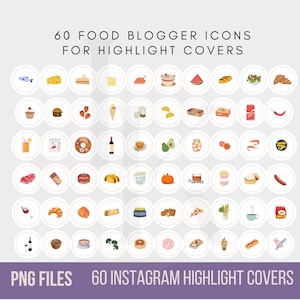 Instagram-Highlight-Cover zum Thema Essen | Foodie-Symbole für Highlight-Cover | 60 Aquarell-Illustrationen von Lebensmitteln für Instagram-Stories