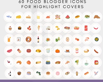 Food Instagram Highlight Covers | Foodie Icons for Highlight Covers | 60 Watercolor Food Illustrations for Instagram Stories