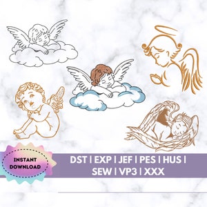 Angel Embroidery Bundel Cute machine embroidery design Instant download
