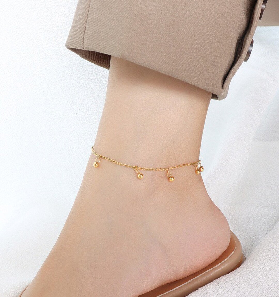 14k Gold Anklet Anklet With Chain Charm Gold Anklet Gold Etsy