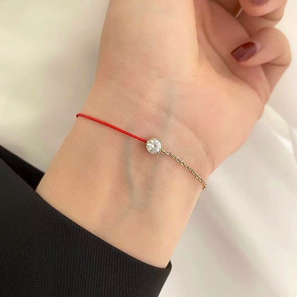 Red String with Diamonds| Redline| Dainty Line Gold/Silver Stainless Steel Bracelet|Dainty Bracelet|Minimalist Love Protection Kabbalah Gift