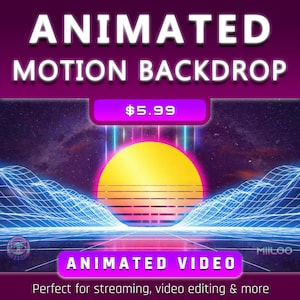 Neonraster zonsondergang bewegende achtergrond – 4K Synthwave-animatielus