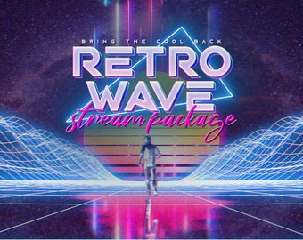 May include: Retro Wave Stream Package graphic with a blue and pink color scheme. The text "Bring the Cool Back" is at the top of the image. The text "Retro Wave" is in large, bold, pink letters. The text "Stream Package" is in smaller, pink letters. The background is a dark blue with a grid pattern. A person is walking towards the camera in the center of the image.
