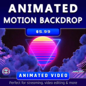 Bucle de movimiento de atardecer de neón synthwave: animación de nubes y triángulos de vaporwave retro